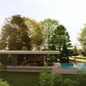 3D Architektur Visualisierung Immobilien Exterieur Haus mit Pool