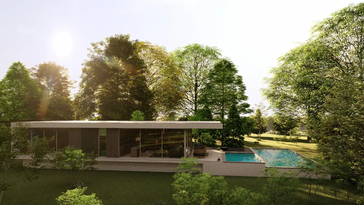3D Architektur Visualisierung Immobilien Exterieur Haus mit Pool
