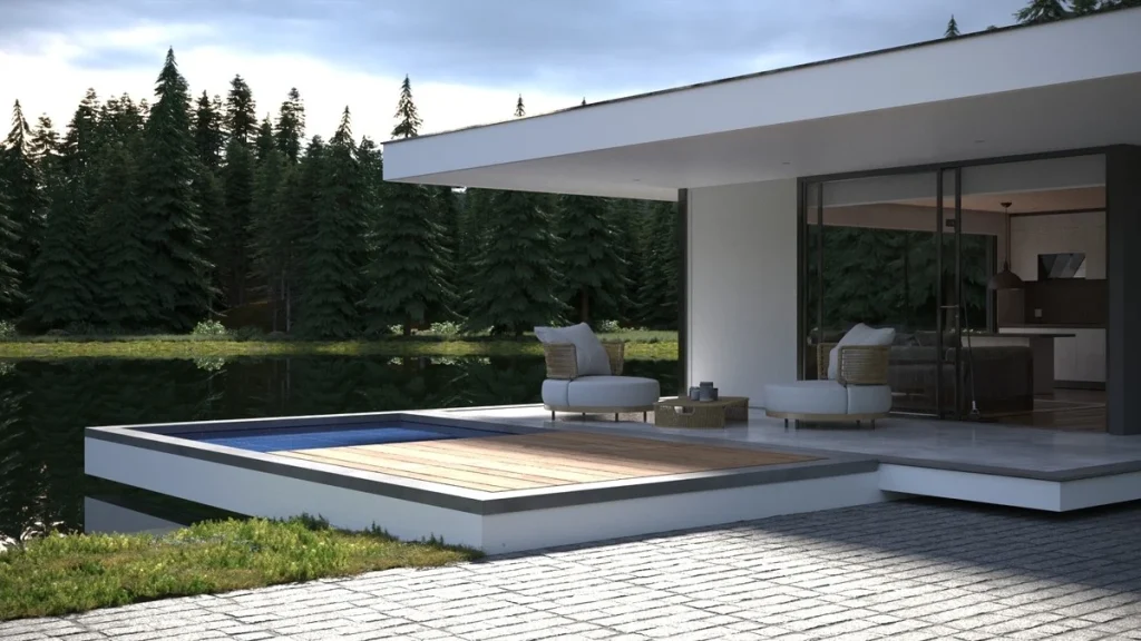 3D Architektur Visualisierung Immobilien Exterieur Haus mit Pool 003